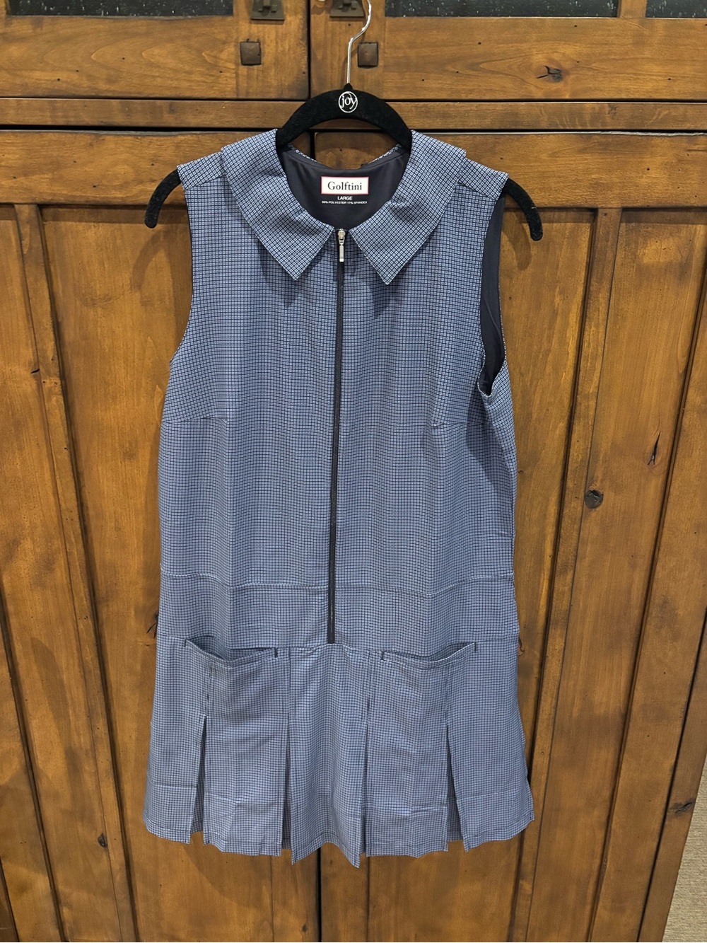 Golftini Sleeveless Blue Check Zip-Front Dress